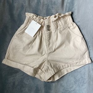 OAK + FORT Paper Bag Denim Shorts in Oatmeal
